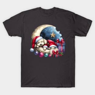 Poodle Dog On The Moon Christmas T-Shirt